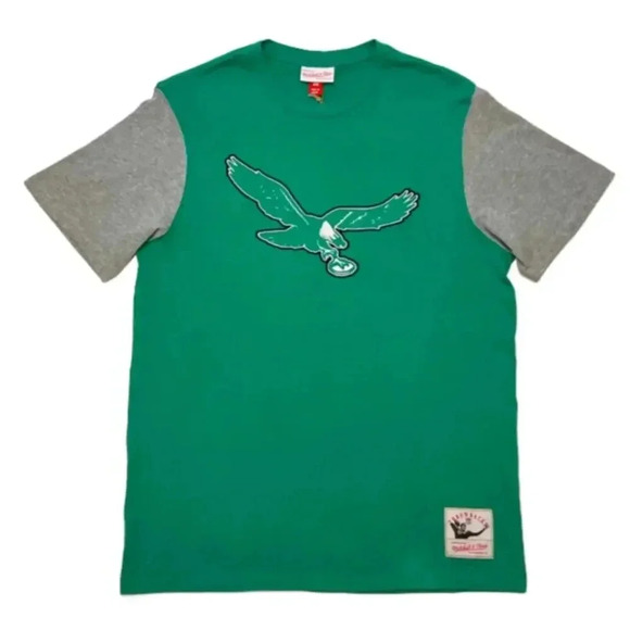Mitchell & Ness NFL Color Blocked S/S Tee Philadelphia Eagles Green Gray Size S - Picture 1 of 6